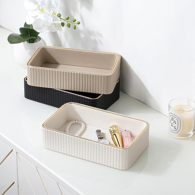 Desk Organizer Tray, PU Leather Valet Tray Nightstand Organizer Cologne Perfume Trays for Men Women, Decorative Vanity Trays Key Bowl Trinket Dish (Beige, 9.5" x 6" x 2.2")