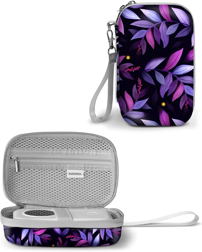 Label Maker Case, EVA Travel Case with Designed Pattern, Compatible with D30, P21, E10, D110 Label Makers (Box Only), Purple Leaves