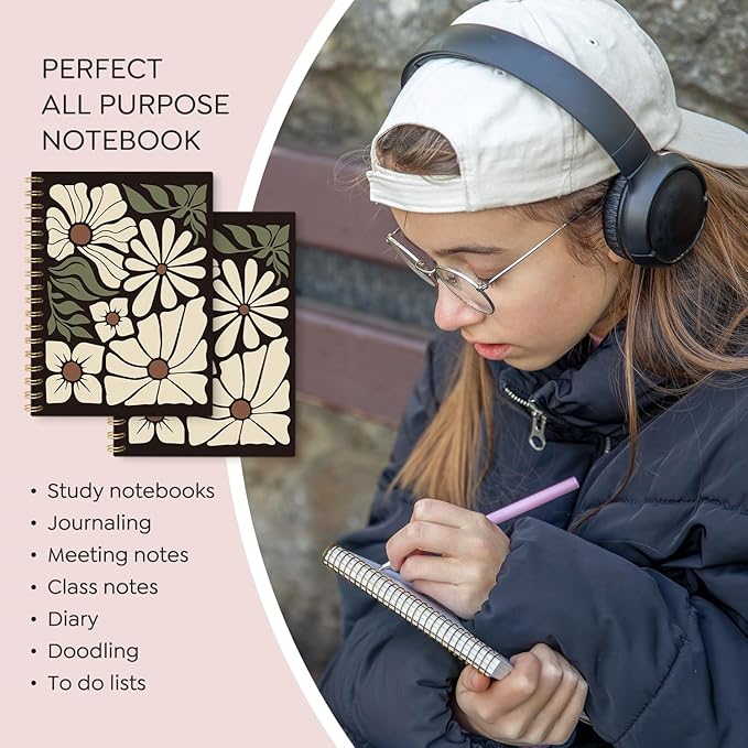 Boho Spiral Notebook, Journal for Women, Notebooks for Work,College Ruled Notebook Journal for Writing,Boho Gifts for Women Student Teacher,5.5x8.3