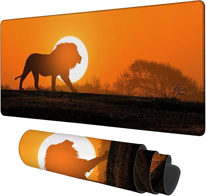 Large Mouse Pad Lion Silhouette Gaming Desk Pad Computer Keyboard Non-Slip Waterproof Mouse Mat with Rubber Base and Stitched Edges Entertainment Office Writing Desk Mat 35.4 x 15.7 Inches