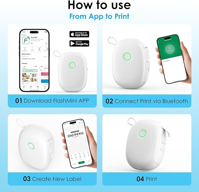 Mini Label Maker Machine with Tape – L13 Portable Bluetooth Label Printer, Wireless Thermal Sticker Maker for School, Home, and Office – White
