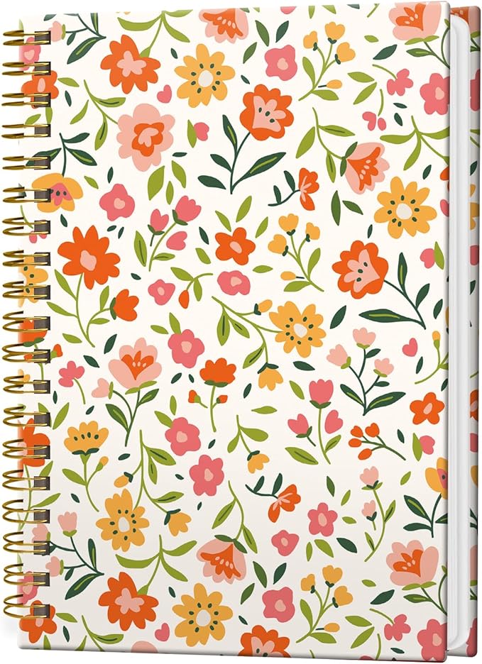 Spiral Notebook Journal for Women Men, A5 Hardcover Journal, 120 Pages Thick Paper, College Ruled Writing Notebook for School, Work & Office 8.3'' × 5.9''(Orange Flowers)