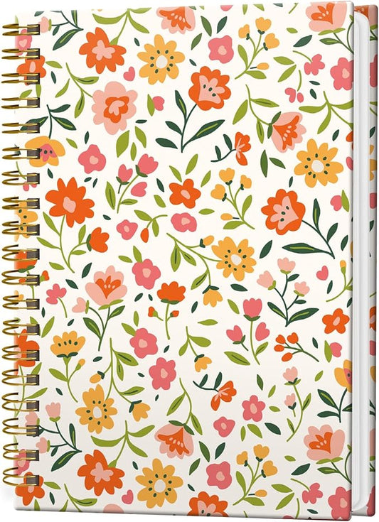Spiral Notebook Journal for Women Men, A5 Hardcover Journal, 120 Pages Thick Paper, College Ruled Writing Notebook for School, Work & Office 8.3'' × 5.9''(Orange Flowers)