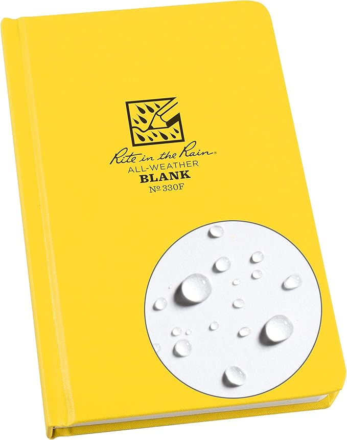Rite in the Rain Weatherproof Hard Cover Sketchbook Notebook, 4.75" x 7.5", Yellow Cover, Blank Pattern (No. 330F)