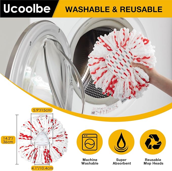 Ucoolbe Upgraded mop Refill for O Cedar, 3 Pack Spin mop Heads Replacements Compatible with O Cedar EasyWring Spin Mop Bucket System, 40% More Cleaning Power, Microfiber and Machine Washable