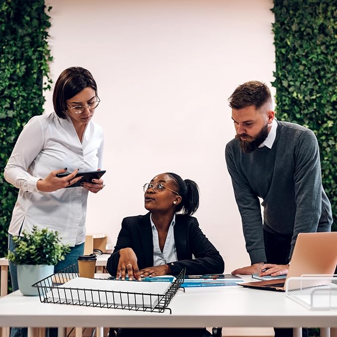 Hicarer 2 Pcs Metal Paper Tray 11 x 17 Inch Iron Wire Grid Desk File Document Letter Tray 11 x 17 Paper Desk Organizer Wide Entry Basket for Office Home (Black)