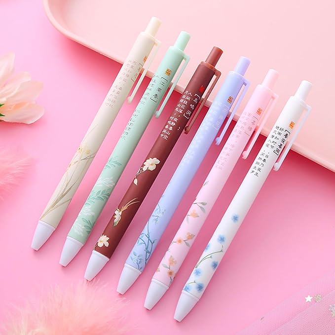 PapaBear Stylish Beautiful Scenery Printed Gel Pen, Retractable Ballpoint Pen, 0.5mm, Black Ink, Elegant and Classy Pen, 6-Pack