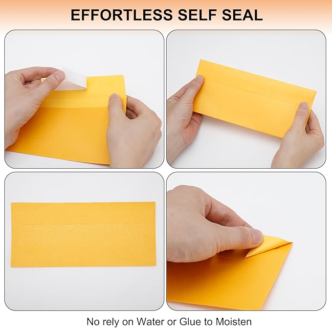 100 Pack Metallic Gold Envelopes #10 Business Envelopes 4-1/8 x 9-1/2 Self adhesive Mailing Envelopes for Office, Business Letterhead, Invoices, Personal Mailing, Letters, Unique Invitations