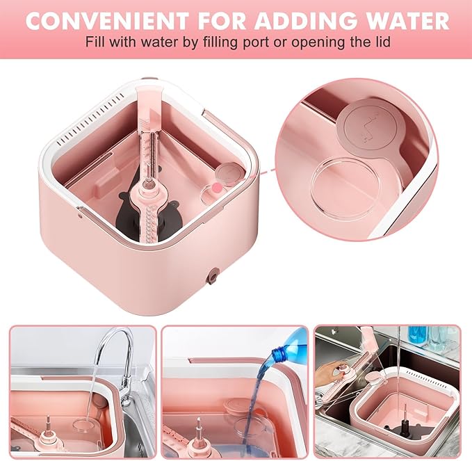 Upgraded Spin Mop and Bucket System Set, Self Separate Clean and Dirty Water, Foldable Square Standing Mop Head with Microfiber Mop Pads, Detachable Bucket (Pink, Mop Set with 6PC Pads)