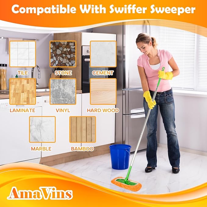 5 Pack Reusable 100% Cotton Mop Pads Compatible with Swiffer Sweeper, Wet and Dry Flat mop Cover, Washable Pads for Surface/Hardwood Floor Cleaning (Mop is Not Included)