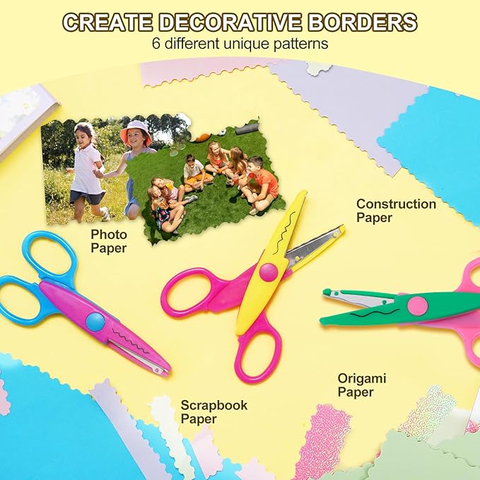 UCEC Craft Scissors Decorative Edge, ABS Resin Scrapbook Scissors with 8 Pattern, Safe for Kids, Smoothly Cutting, Set of 8, Funny&Colorful