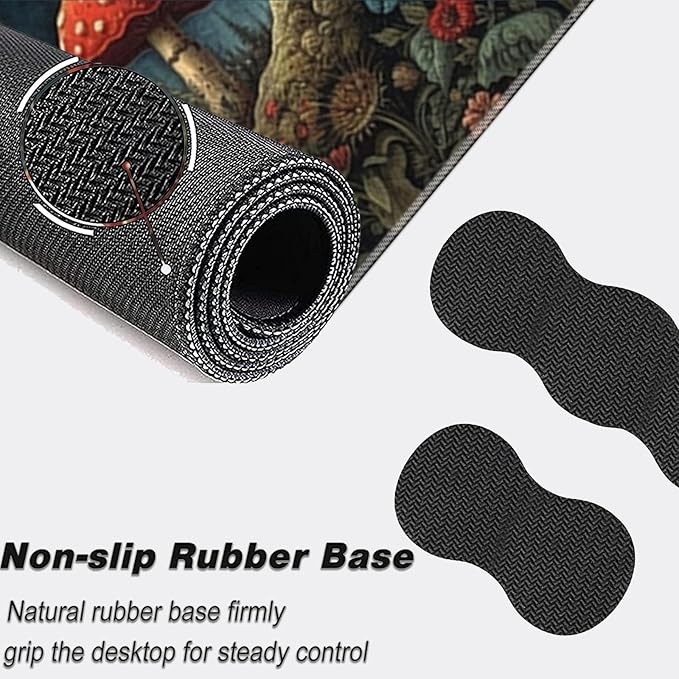 Keyboard Mouse Pad Set,Large Mouse Pad+Keyboard Wrist Rest+Wrist Support+Coaster,31.5x11.8in Extended Desk Mat for Computer Laptop Office Home-Mushroom Forest