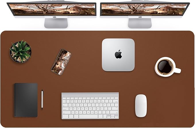 Leather Desk Pad Protector,Mouse Pad,Office Desk Mat, Non-Slip PU Leather Desk Blotter,Large Desk mat,Waterproof Keyboard mat for Office/Home/Decor (Brown,48" x 24")