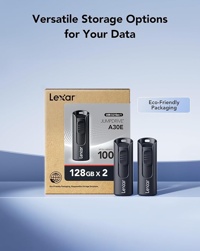Lexar 128GB 2-Pack Flash Drive A30E USB 3.2 Gen 1, USB Drive up to 100MB/s, Storage Expansion and Backup for PC and Mac Systems