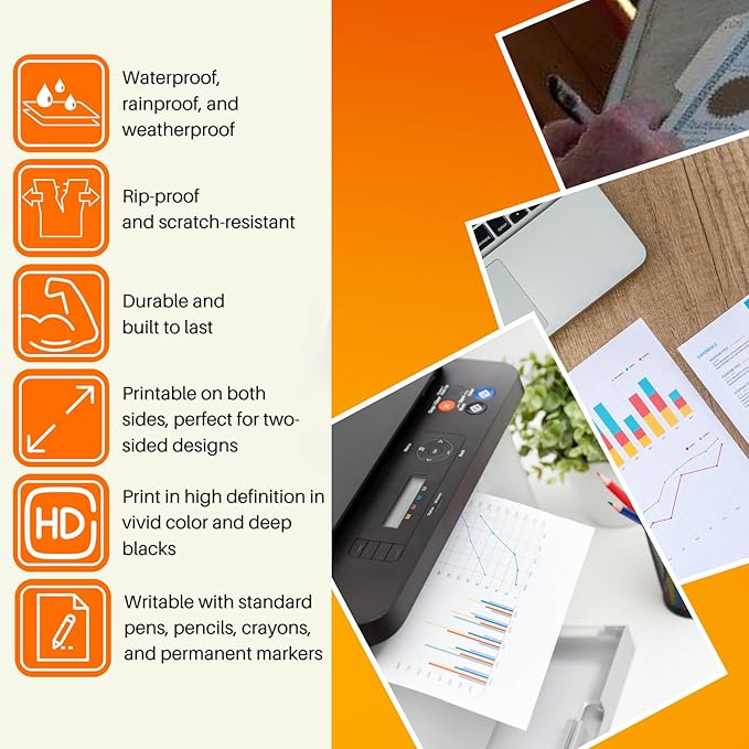 TerraSlate Waterproof Laser Printer Paper – 8 MIL 8.5"x14", 100 Sheets, White – Tear & Smudge Proof, Heavy-Duty for Outdoor Use, Ideal for Printing, Copying & More