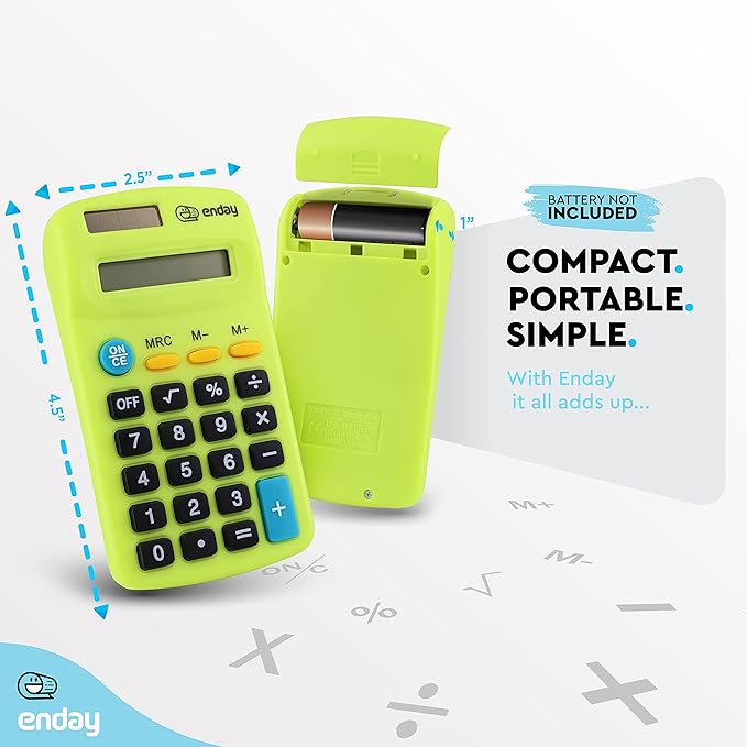 Pocket Size Calculator 8 Digit, Dual Power, Large LCD Display, School Student Desktop Accounting Office Calculators (Pack of 5) Colors May Vary