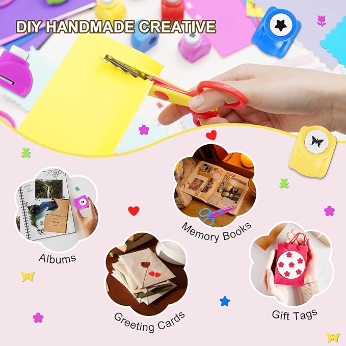 UCEC 42 Pack Craft Scissors Decorative Edge, Hole Punch Shapes Craft, Cardstock Paper for DIY Art, Crafts, Scrapbook, Card Making, School Supplies