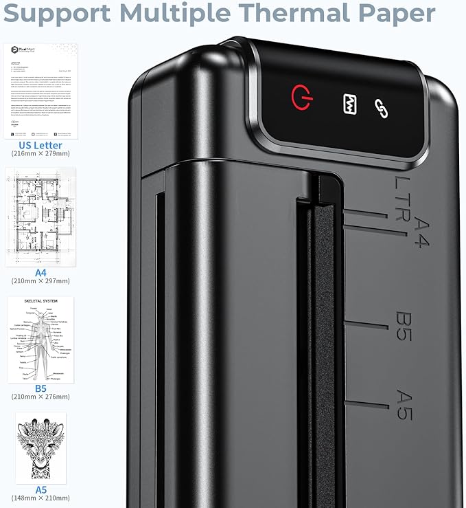 Portable Printers Wireless for Travel,Q302 WiFi Inkless Thermal Printer with Reverse Charging, Phone Printer Supports US Letter/A4/B5/A5, Bluetooth Printers for Home Use Office,300DPI