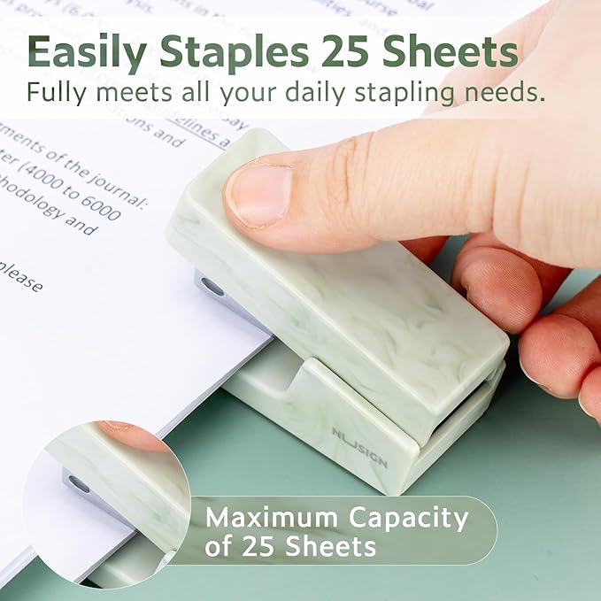 Mini Stapler with 830 Staples, Small Cute Desk Staplers, 25 Sheet Capacity, Fluid Green