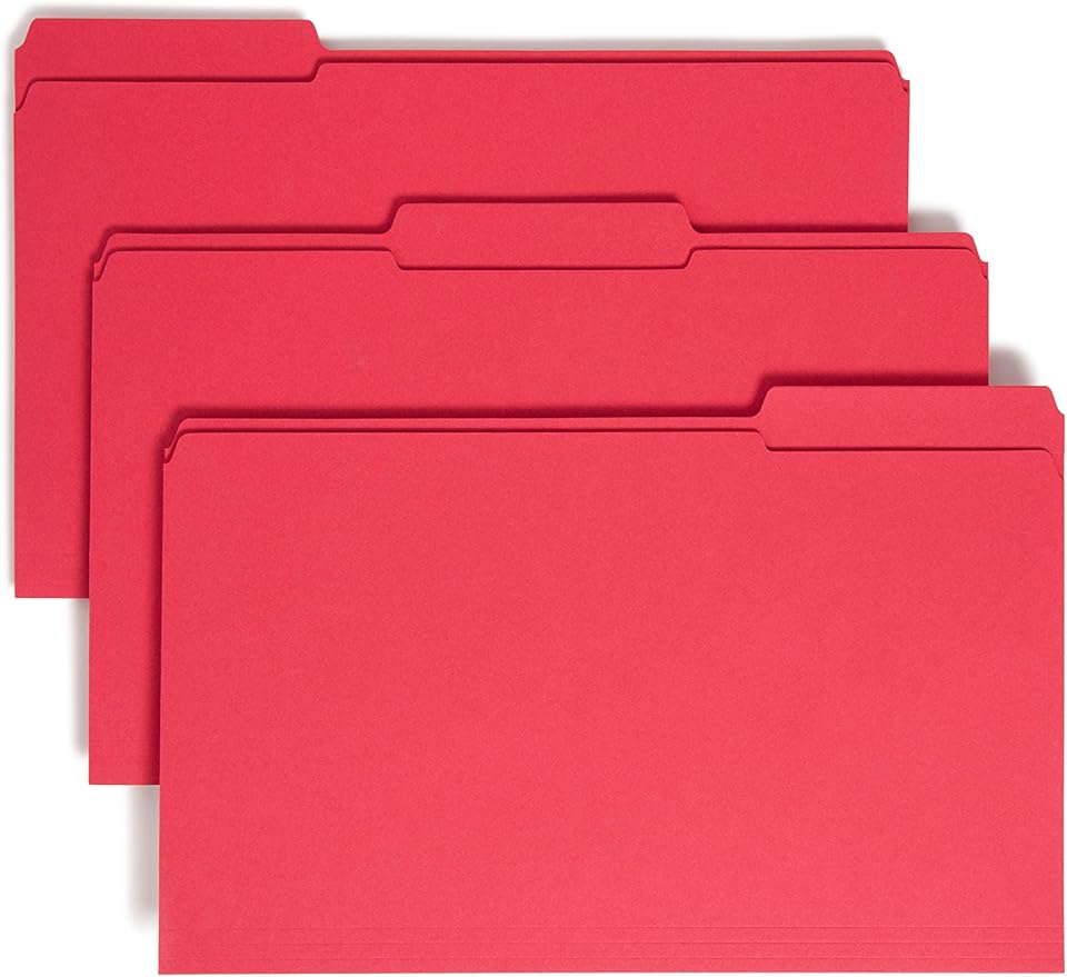 Smead File Folder, Reinforced 1/3-Cut Tab, Legal Size, Red, 100 per Box (17734)