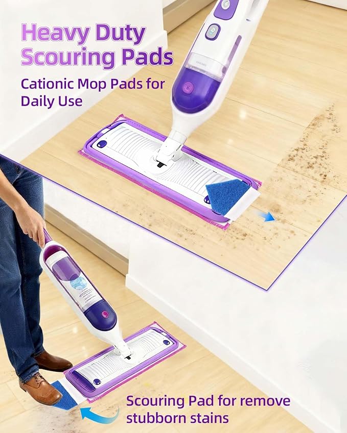 KEEPOW Power Mop Pads Compatible with Swiffer PowerMop Mop Refills with Scrubbing Pads 8pcs Microfiber Wet Mops Refills Reusable PowerMop Pads Refill Deep Cleaning Hard Floor Mop Pads Replacement