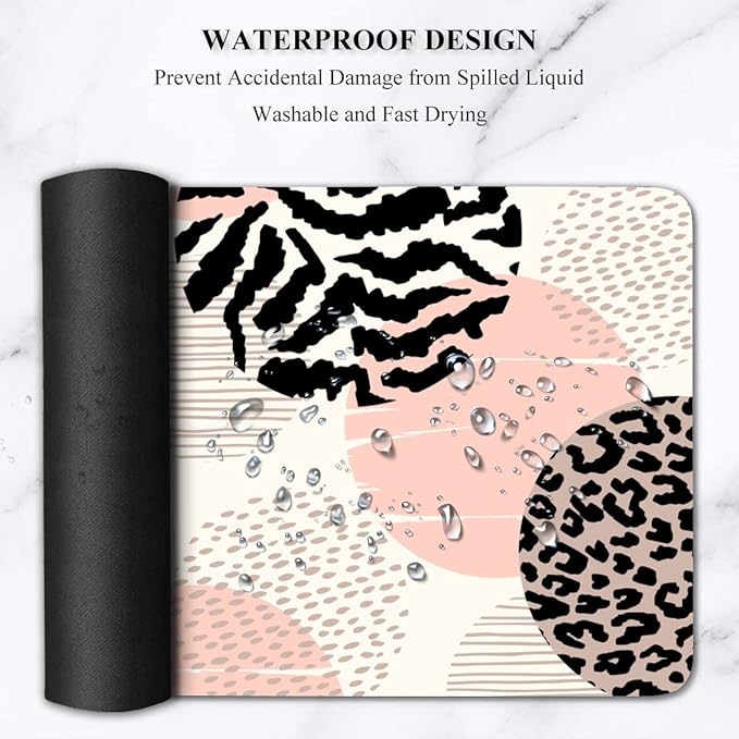 Extended Gaming Mouse Pad (31.5x11.8 in), Large Non-Slip Rubber Base Mousepad,Keyboard Mouse Mat Desk Pad for Work, Game, Office, Home -Animal Leopard Print Circles Rose Gold Pink Geometric