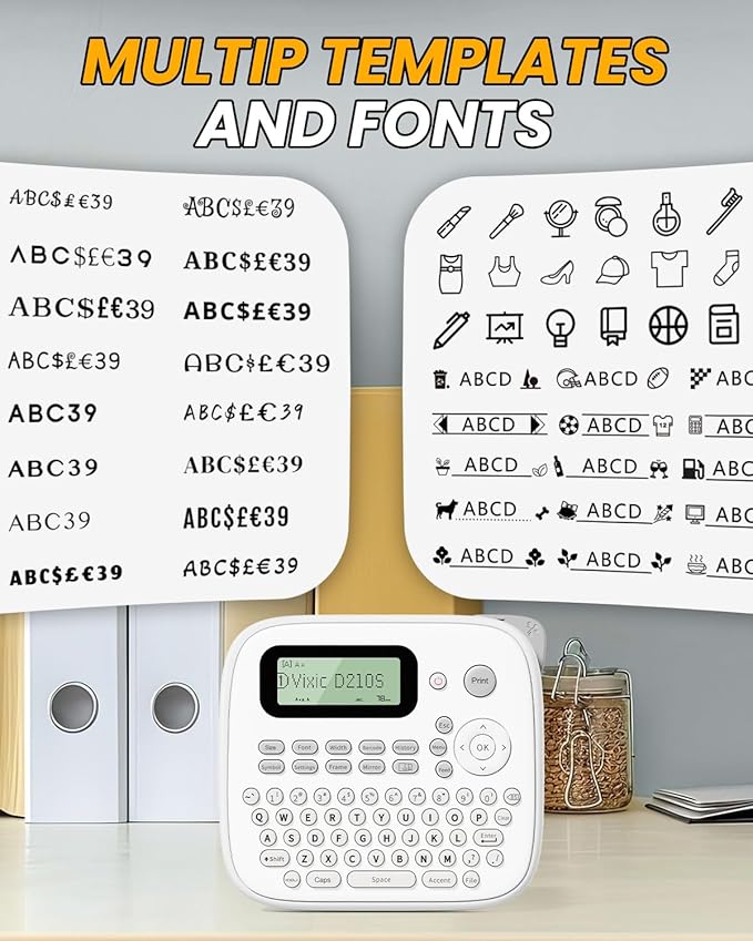 Vixic Label Maker Machine, D210S Label Maker Machine with Tapes Waterproof, Handheld Label Machine with Keyboard Powered by USB-C, Labeler with Chain Print Reduce Wastes for Home Office Organization