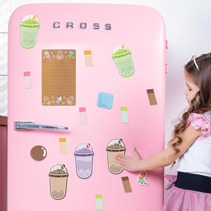 B1ykin Sticky Notes Set - Cartoon Theme Cute Self-Stick Notes Pad Teacher Appreciation Gifts， Self-Adhesive Writing Memo Pages Sticky to Do Notepad for Kids Employee School Office (Boba Tea)