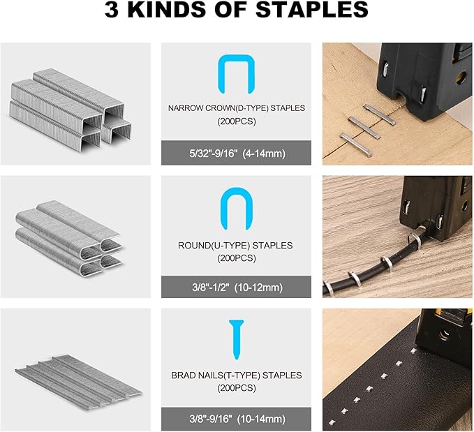 HAUTMEC 3-in-1 Heavy Duty Staple Gun Kit – Chromed Steel Upholstery Stapler with 600 Staples, Quick-Jam Clear, Adjustable Driving Force & Rapid Loading – HT0430