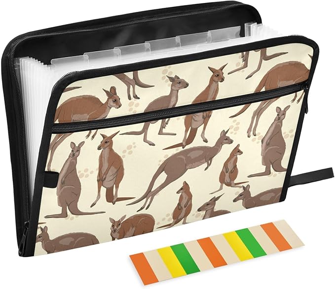 Gredecor 13 Pockets File Folder Organizer A4/Letter Water Resistant Australian Big Red Kangaroo Document Bag with Zipper Filing Folder Expanding File Pouch Storage for School Office