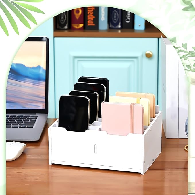 Ctosree 2 Pcs Cell Phone Holder School Desk Calculator Storage Box Holder Case Multifunctional Classroom Caddy Cell Phone Organizer (8.58 x 6.73 x 4.02 Inch)