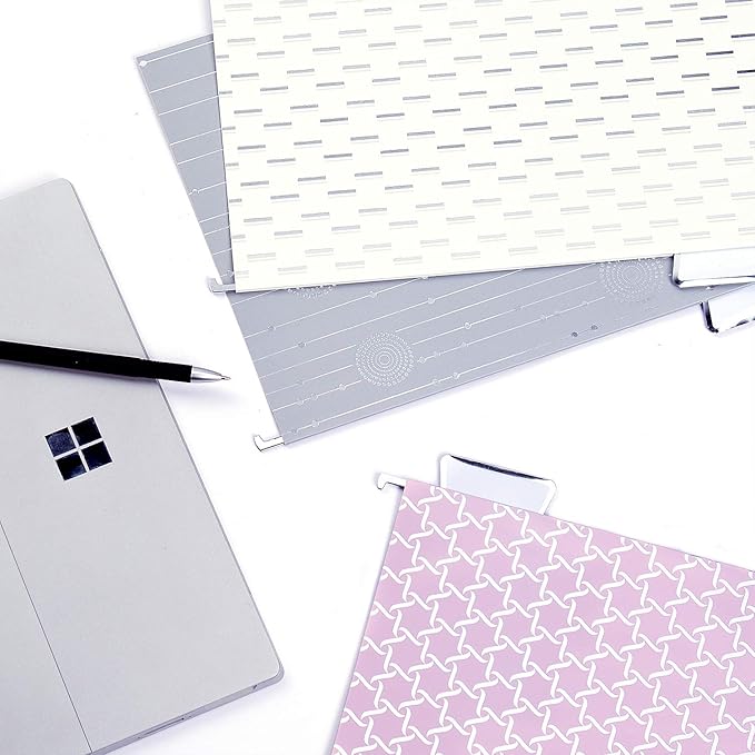 Y YOMA 12 Pack Decorative Hanging File Folders Letter Size File Folder Cute Pretty Hanging Folder Organizer for Filing Cabinet Office Home Desktop with 1/5-Cut Adjustable Tabs, 3 Silver Foil Design