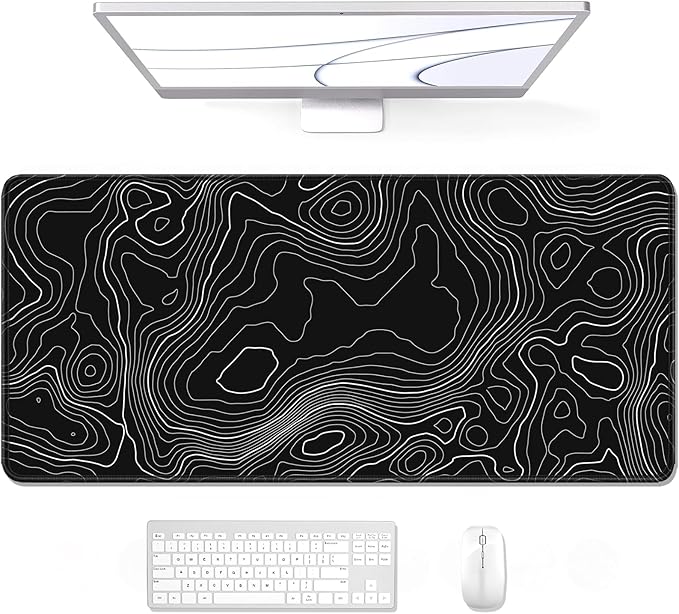 Auhoahsil Large Mouse Pad, XXL Desk Pad, Extened Mousepad 31.5" x 11.8", Non-Slip Rubber Base, Stitched Edges, Superior Surface, Gaming Keyboard Mat, Waterproof Desk Pad, Black Contour