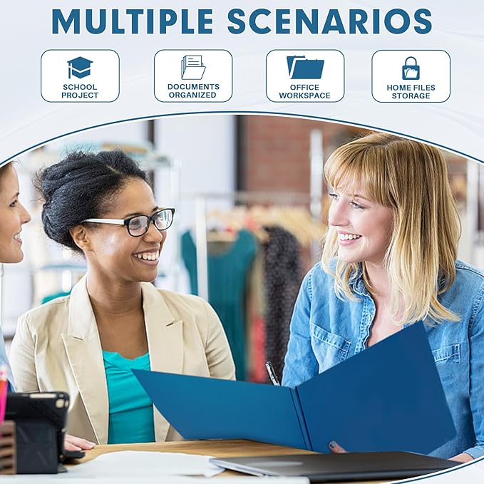 Two Pocket Folders, RAZCC 75 Pack Two Pocket Folders with Prongs, 3 Prong Folders Fit Letter Size Paper, Pocket File Folders for School Office Home Business, Dark Blue