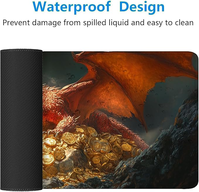 Red Dragon Gaming Mouse Pad Desk Pad Grand Majestic Treasure Hoard Gaming Mouse Mat with Stitched Edges,Non-Slip Waterproof Rubber Base Mouse Mat Office Computer Keyboard Laptop Home 31.5"x11.8"