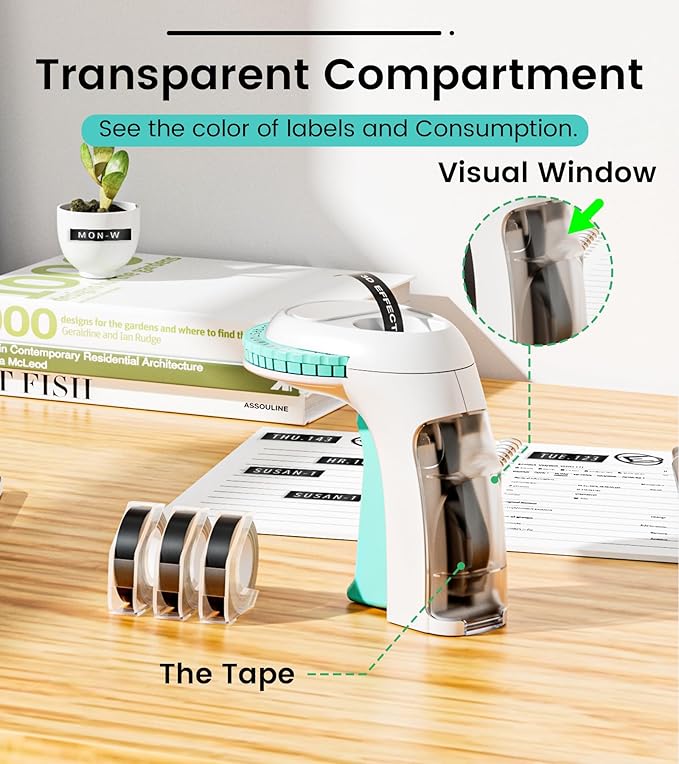 Embossing Label Maker Machine, Retro Embossed Label Maker Vintage, Portable Old School Embosser with 3 Rolls 3D 9mm 3/8 Inch Embossing Label Tapes for School Kids Items Home Office Organization