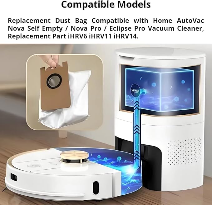 10 Pack Dust Bags Replacement for iHome AutoVac Nova Self Empty iHRV6 iHRV11 iHRV14 Robot Vacuum Bag Parts Accessories (Not Fit Nova S1 Pro)