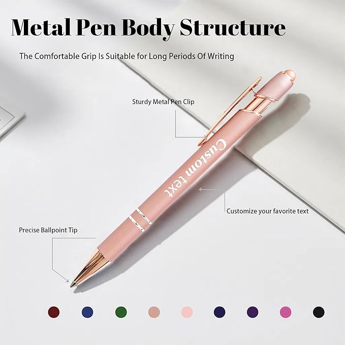 CRME Custom Pens Personalized Pen with Name Logo Engraved Metallic Customized Pen Wine Red Barrel Black Ink Click Pens Stylus Pens for Touch Screens Ideal for School Journaling Office Writing