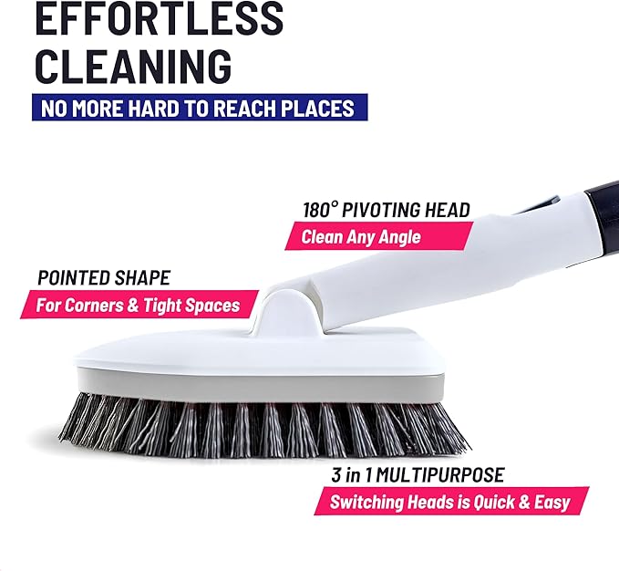 Moku Home Shower Scrubber 3 in 1 Extendable Long Handle 58" Cleaning Brush - Non Scratch Shower Brush for Cleaning Bathroom Kitchen Toilet Wall Tub Tile (Gray)