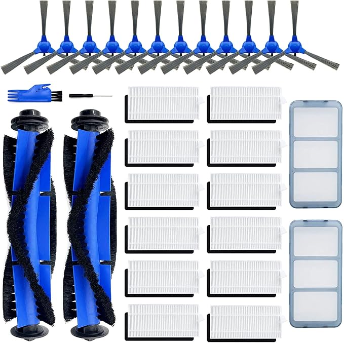 Tivcroxs 28 Pack Replacement Part Compatible for Eufy RoboVac 11S, 15C, 30, 30C, 12, 35C, 25C, 15T Robotic Vacuums, 2 Rolling Brushes, 12 Filter Sets, 12 Side Brushes, 2 Pre Filters