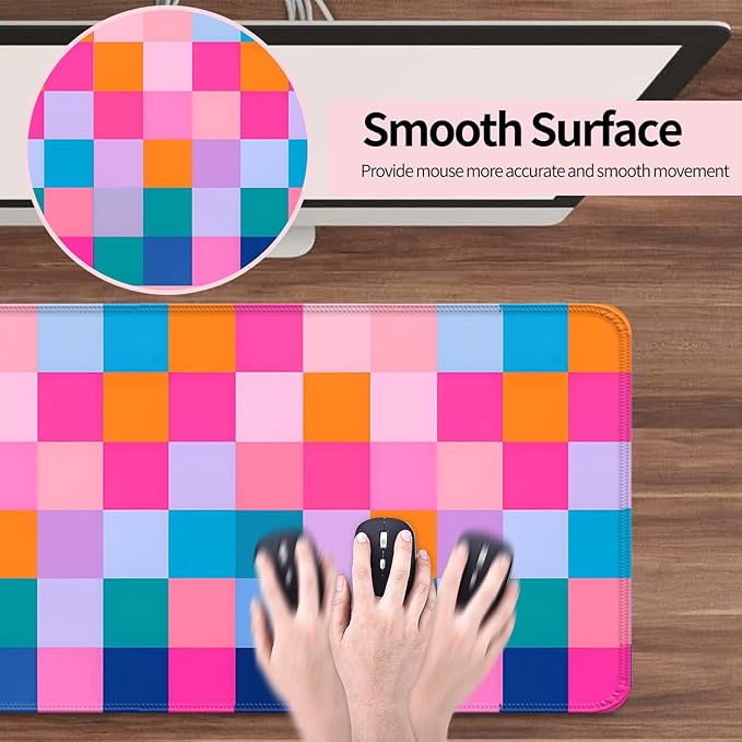 Retro Coloful Checkered Gaming Desk Mat, Computer Keyboard Large Extended Long Mouse Pad for Office and Home, XL (W20)