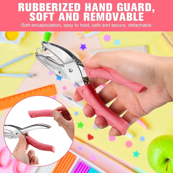 Honoson 5 Pieces Handheld Hole Paper Punch Metal Single Heart and Star Shapes Small Hole Punch Puncher with Soft Grip for DIY Craft Tags Clothing Ticket Scrapbook Tool, 3 Shapes