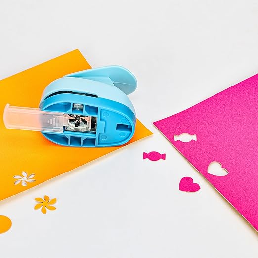 Craft Punches 8 Pack with 6 Sticker Paper, 1inch Hole Punch Shapes Medium Paper Shape Punches for Paper Craft DIY Scrapbooking