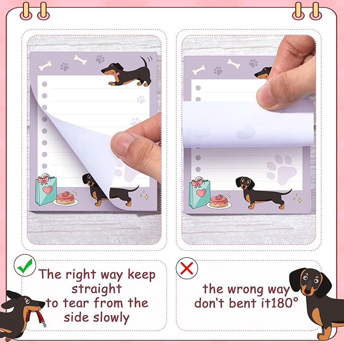 Sabary 9 Pads Cute Sticky Notes Animal Sticky Note Pads 3.15 x 3.94 Inches Colored Adhesive Memo Reminder Decor for Journal School Office Gifts(Dachshund)