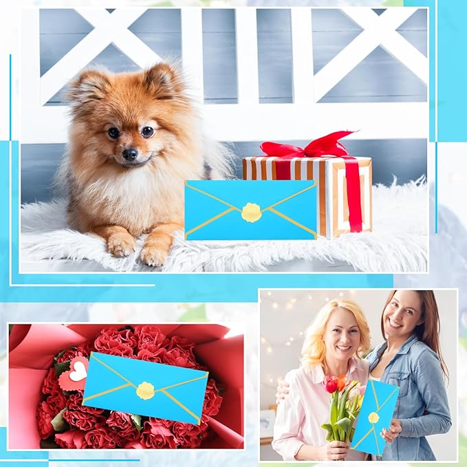 Business Envelopes with Gold Border 30 Pack #10 Envelopes Made of 150gsm Paper, Standard Envelopes with Gold Stickers for Office, Checks, Letter Mailing,9.45 x 4.13 Inches(Lake blue)