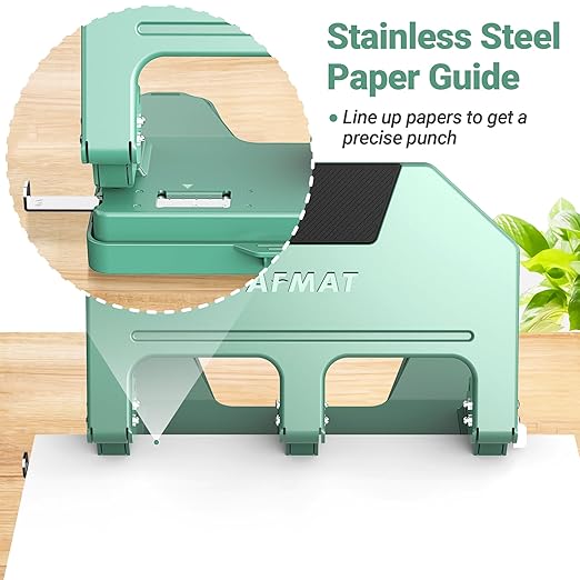 AFMAT HPX3 Heavy Duty 3 Hole Punch, 40-Sheet 3 Hole Puncher for Binder, Metal Three Hole Punch w/ 10,000+ Uses, 50% Reduced Effort, Bulit-in S.S. Paper Guide, Large Chip Tray, Green