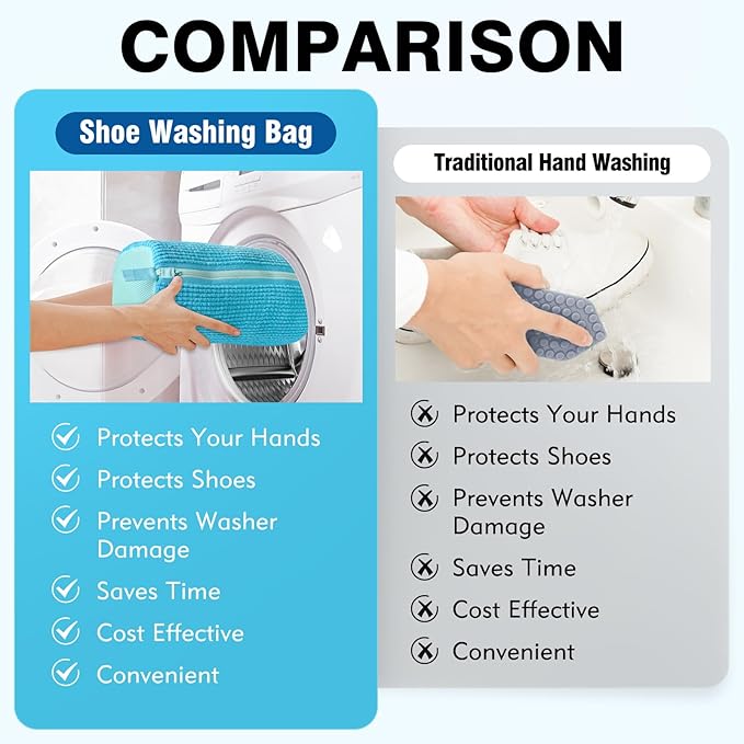 Shoe Washing Machine Bag Upgrade Version Laundry Shoe Bag for Washer and Dryer 100% Safe and Easy Shoe Cleaning 1 Pair (Blue, One Size)