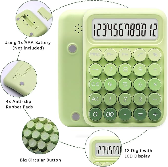 Gradient Green Calculator, UPIHO Standard Calculator with 12 Digit Display and Big Buttons,Sage Green Office Supplies and Desk Accessories for Office,School
