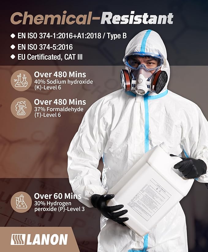 LANON Protection Heavy Duty Black Nitrile Gloves, Food Safe, Latex Free, Powder Free, Mechanic, Fully-Diamond Textured Grip Industrial Disposable Gloves, 8mil, Large