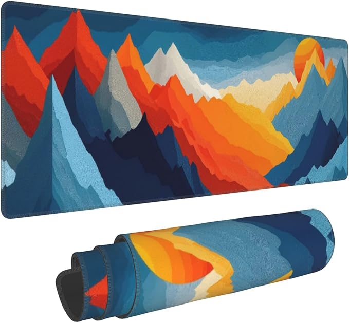 Colorful Mountains Sunset Large Mouse Pad, Gaming Desk Mat, XL Keyboard Desk Pad Mat for Desktop, 31.5"x11.8" Non-Slip Base Big Mousepad with Stitched Edges